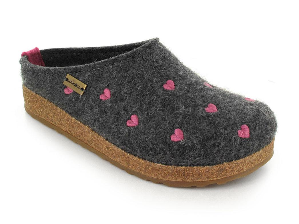 HAFLINGER Damesvilten Pantoffels Grizzly Cuoricino, antraciet