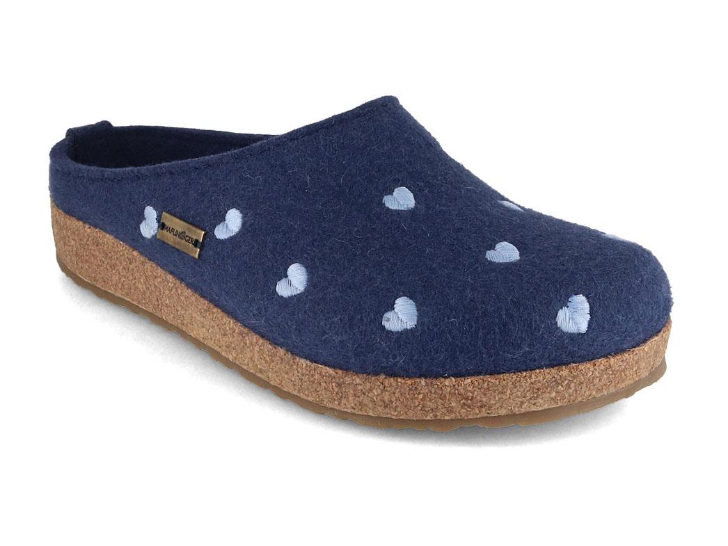 HAFLINGER Grizzly Cuoricino damespantoffels van vilt, jeans