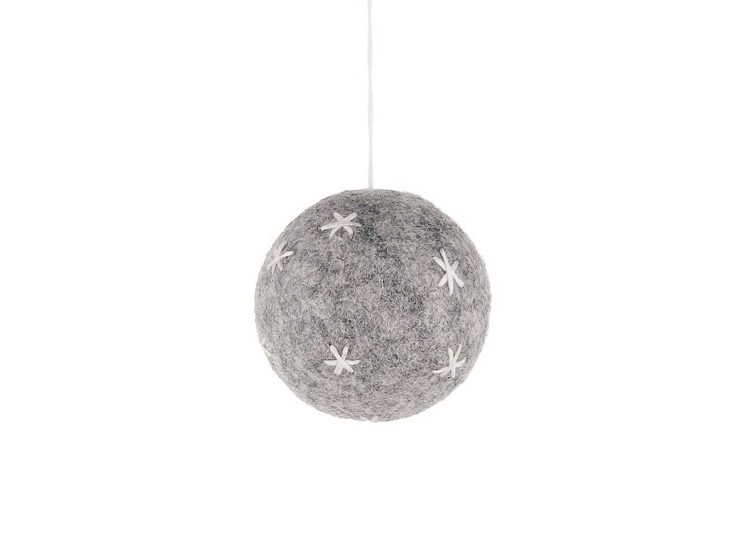 Kerstbal van WoolFit� vilt met sterren, grijs