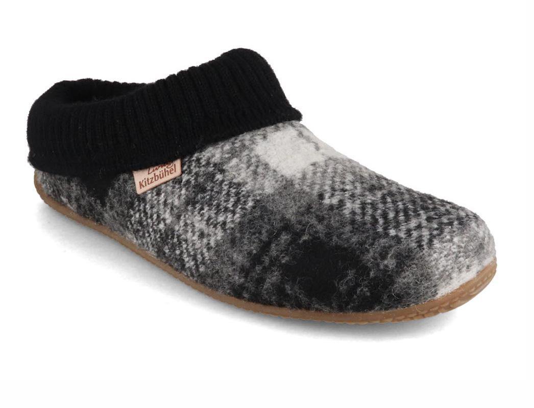 Living Kitzb�hel Dames Slipper met Gebreide Boorden, Zwart Grijs