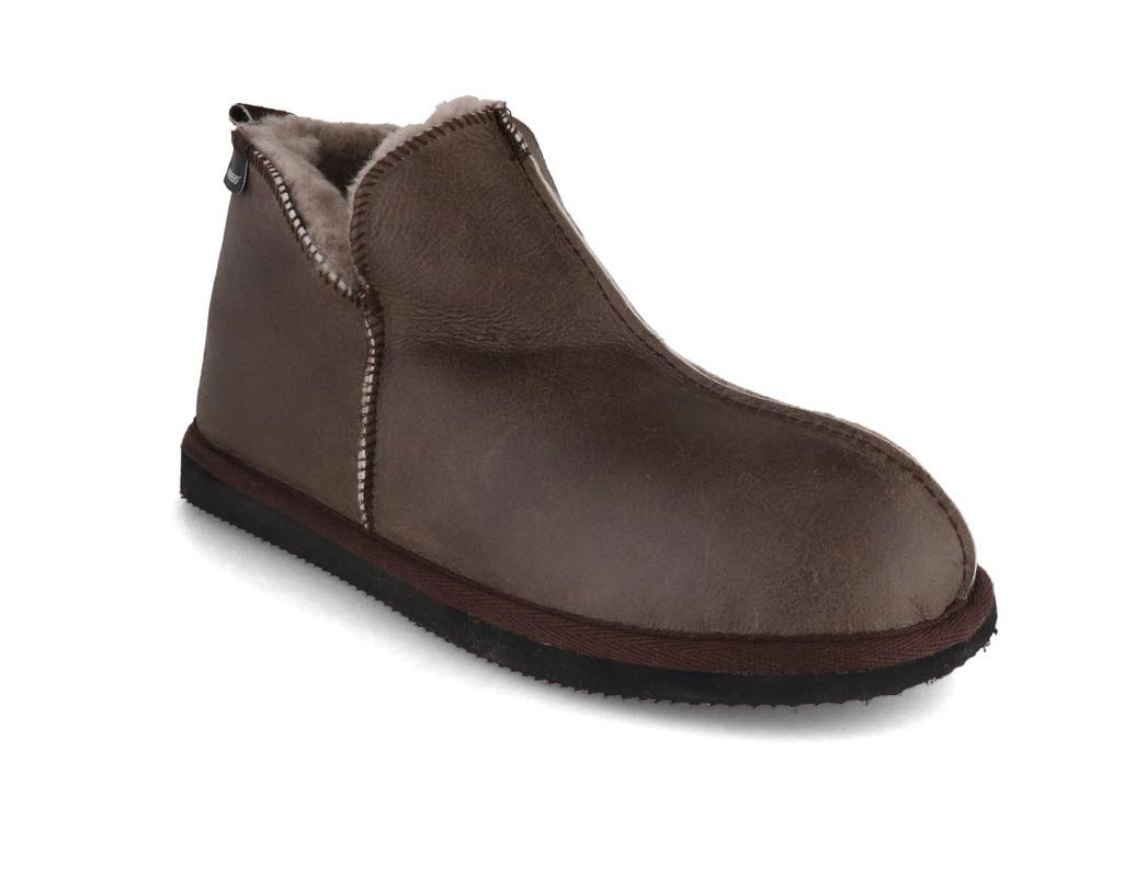 SHEPHERD� Heren schapenvacht pantoffels Anton, steen geolied antiek