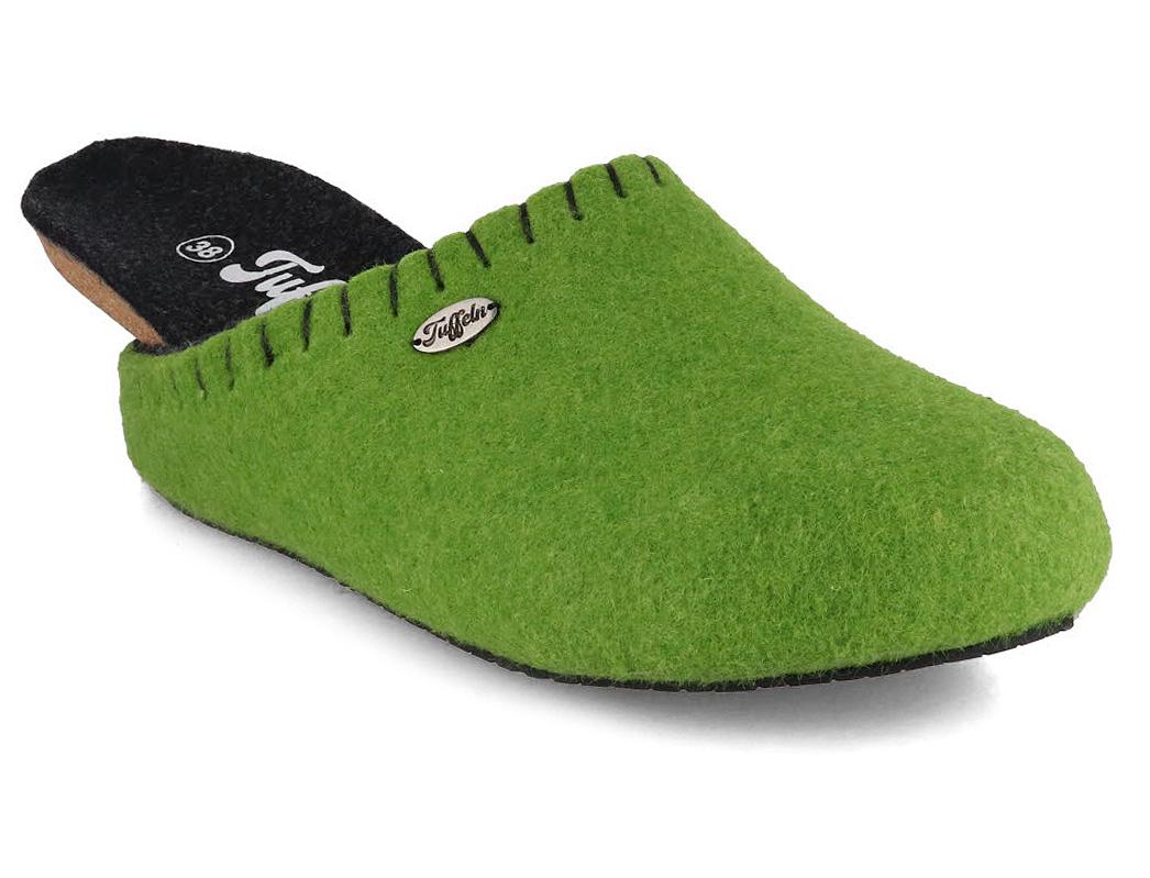 Tuffeln� Vilt Pantoffels met Kurk Voetbed �Pauze�, Groen