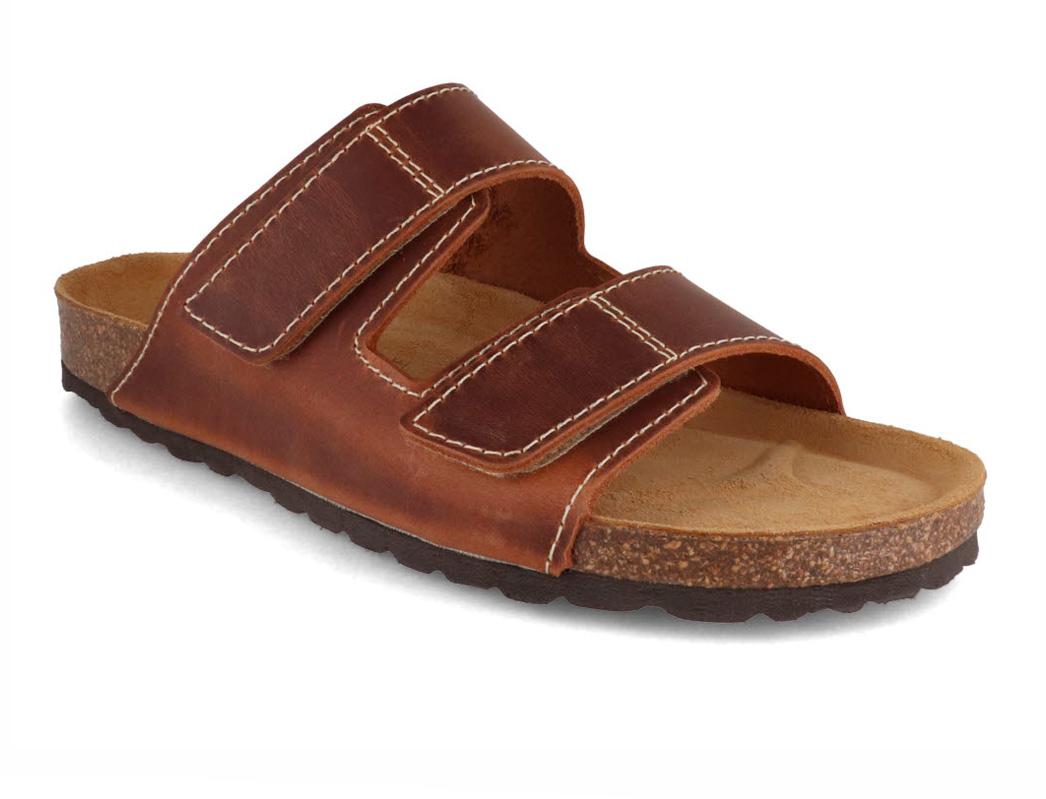 Tuffeln sandaal met klittenbandsluiting van leer herenslippers 