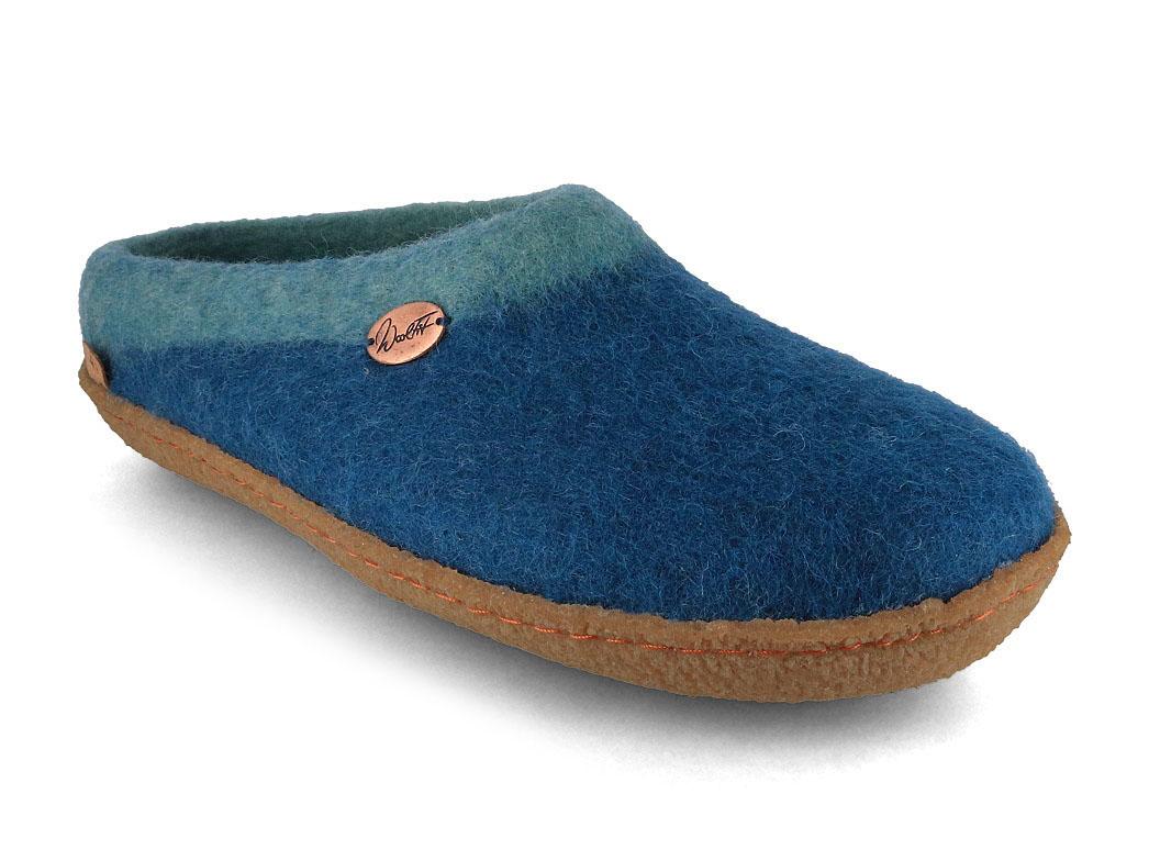 WoolFit� Sherpa vilten pantoffels met voetbed & natuurrubberen zool, blauw