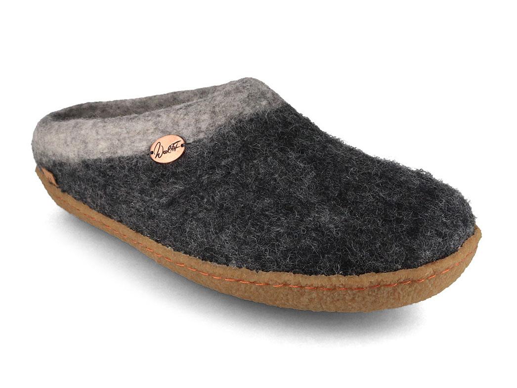 WoolFit� Sherpa vilten pantoffels met voetbed & natuurrubberen zool, grijs