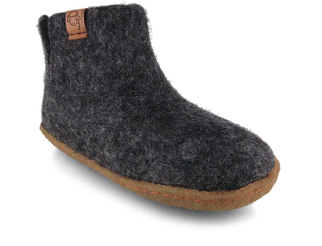 WoolFit� Yeti Kids kindersloffen met rubberen zool, grafiet
