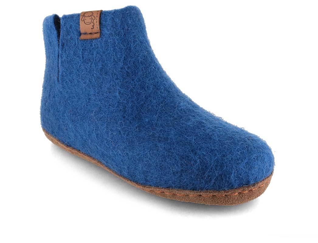 WoolFit� Yeti kinderpantoffels met leren zool, blauw