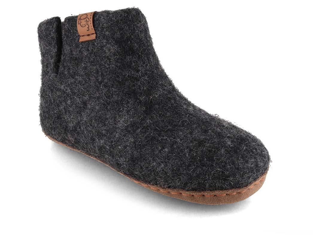 WoolFit� Yeti kinderpantoffels met leren zool, grafiet