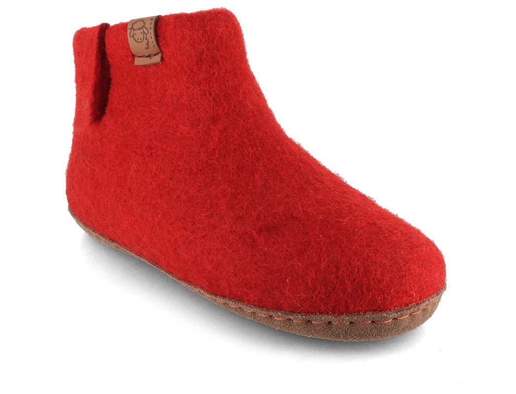 WoolFit� Yeti kinderpantoffels met leren zool, rood