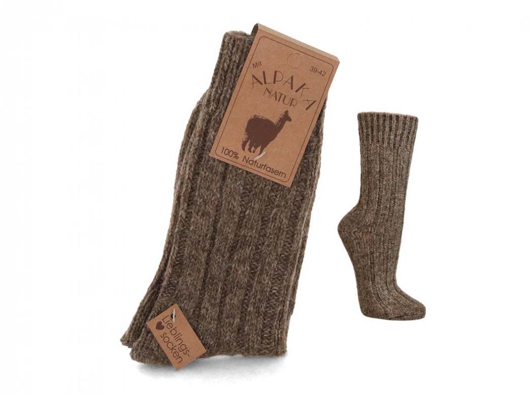 WoolFit� alpaca wollen sokken van 100% natuurlijke wol extra warm, bruin gevlekt