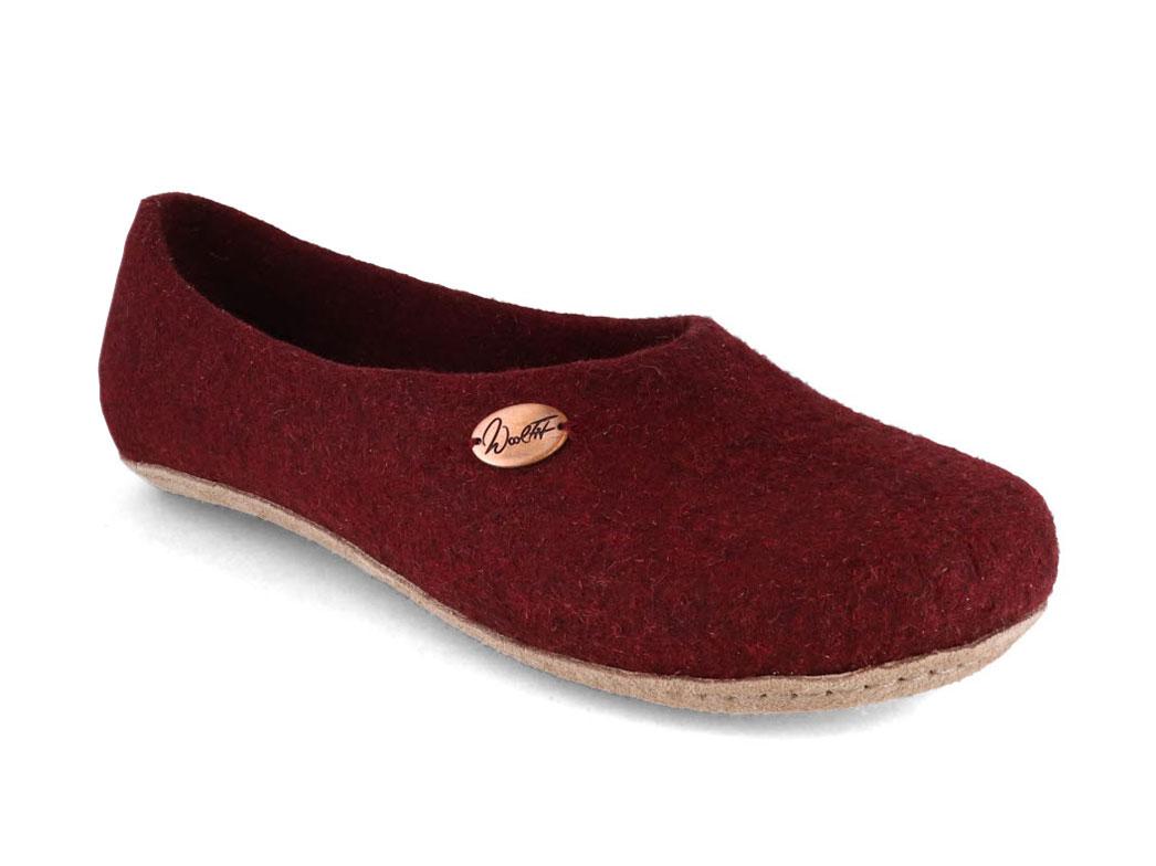 WoolFit� handgevilte ballerina pantoffels, donker kersen