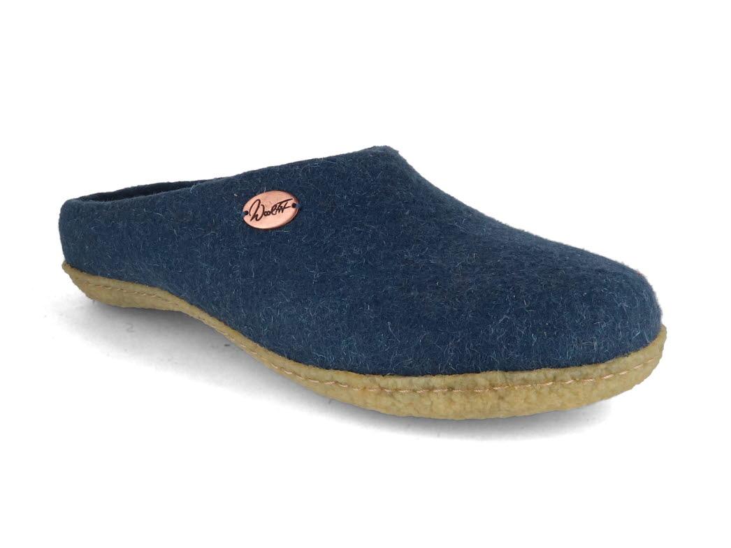 WoolFit� handgevilte pantoffels Classic met rubberen zool, blauw
