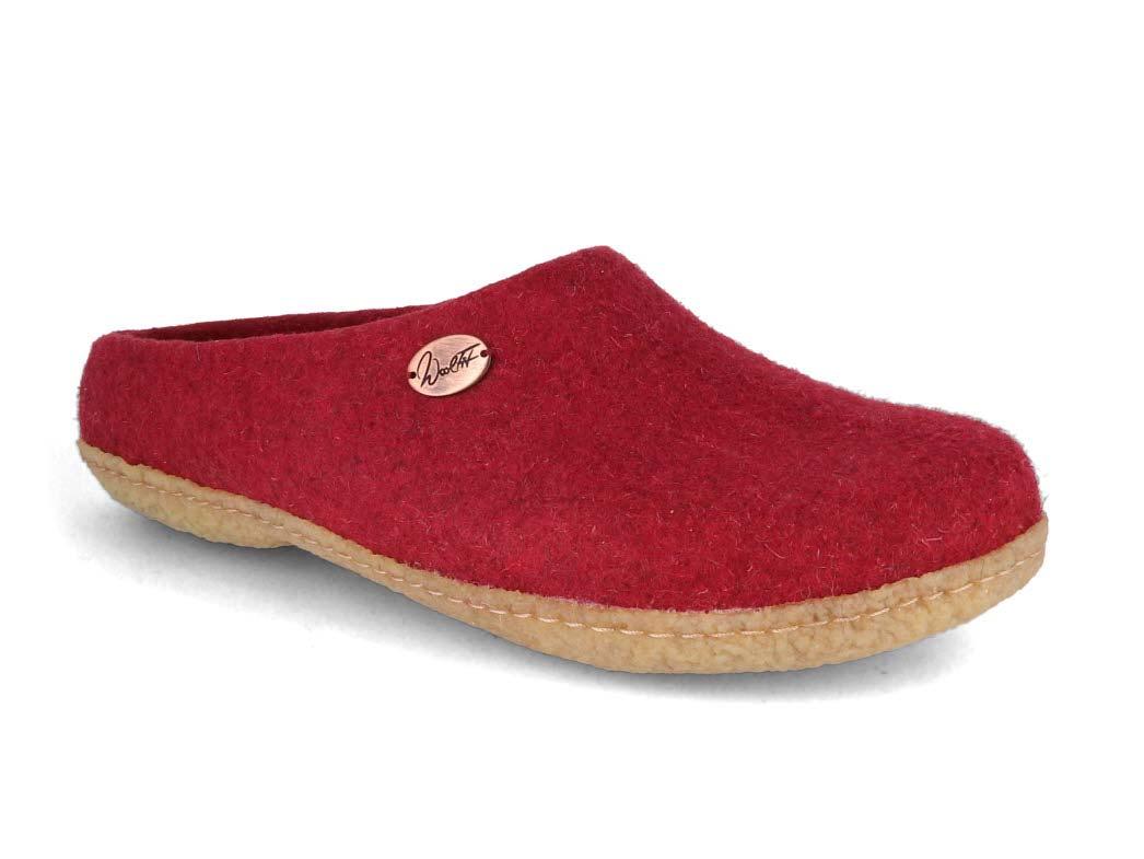 WoolFit� handgevilte pantoffels Classic met rubberen zool, donkerrood