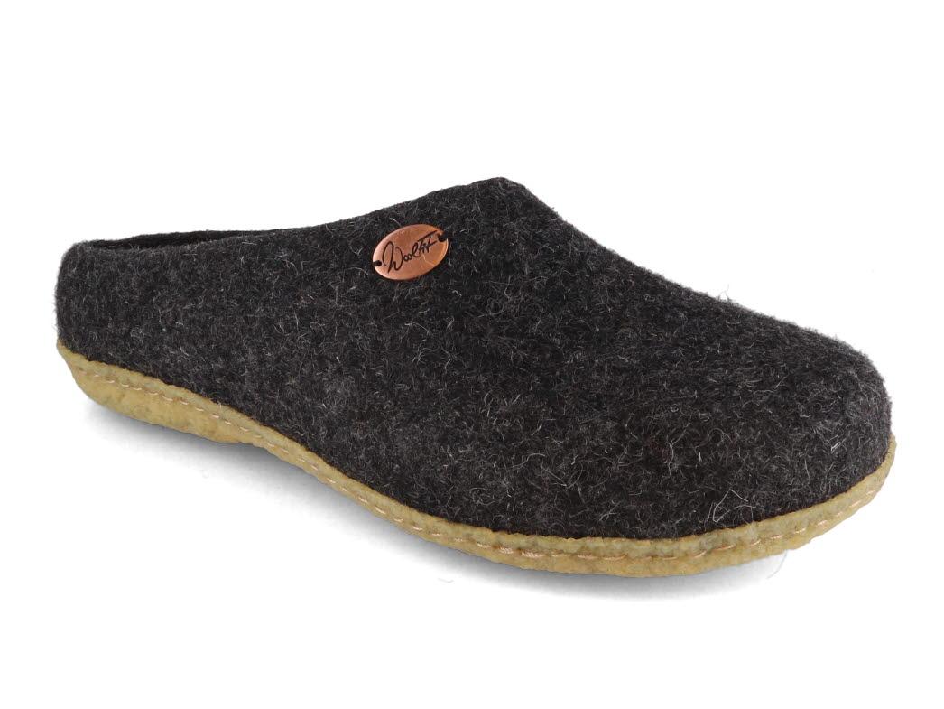 WoolFit� handgevilte pantoffels Classic met rubberen zool, grafiet