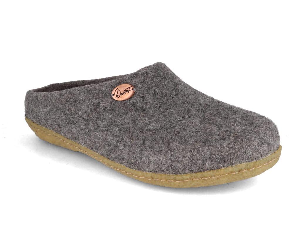 WoolFit� handgevilte pantoffels Classic met rubberen zool, lichtgrijs