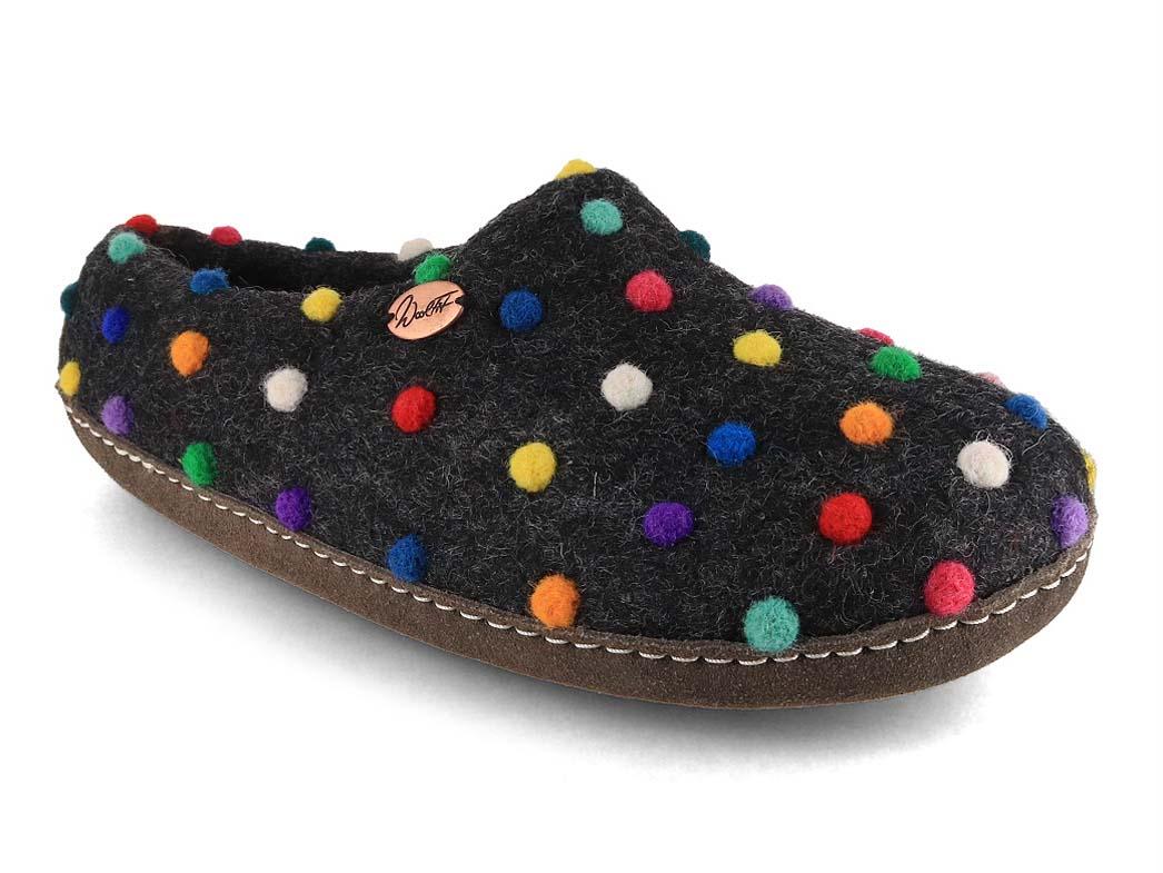WoolFit� vilten pantoffel Voetprint, grafiet/gekleurd gestippeld