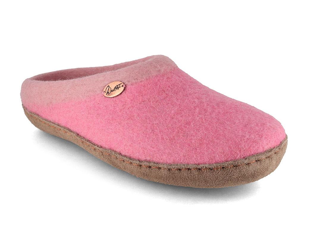 WoolFit� vilten pantoffels met voetbed & leren zool Sherpa, roze